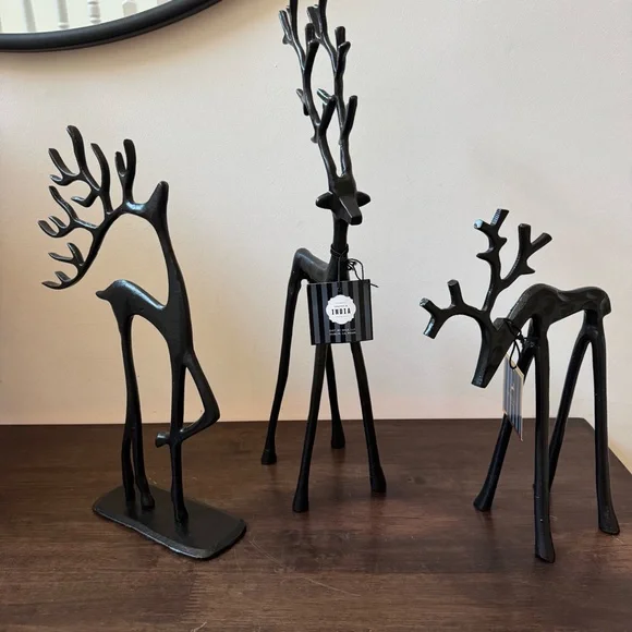 GRANVILLE LANEBlack Reindeer Set of 3Winter metal ChristmasDecor NEW